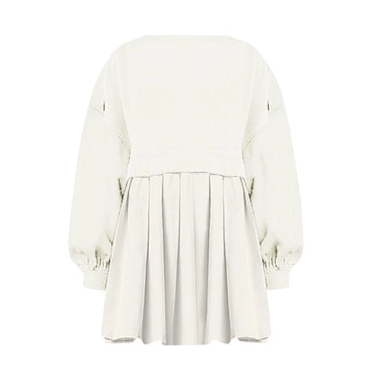 Women Sweatshirt Dress Long Sleeve Crewneck Pullover Loose Fit Tops Pleated Sweatshirts Dresses
