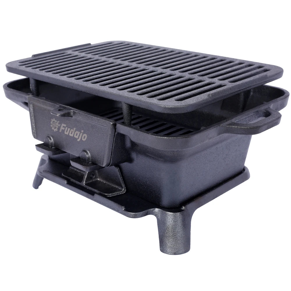 Cast Iron Grill, Portable Charcoal Grill 100% Cast Iron, Enameled, Durable