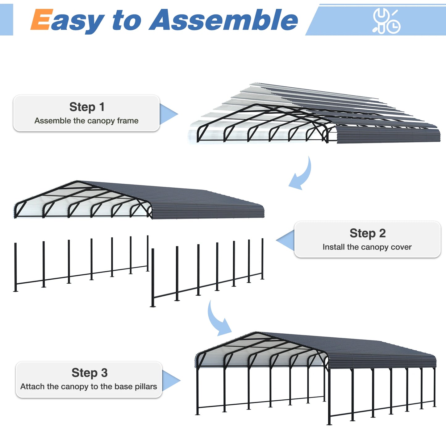 20x20/20x30/20x40FT Metal Carport with Enhanced Base Outdoor Heavy Duty Galvanized Car Shelter