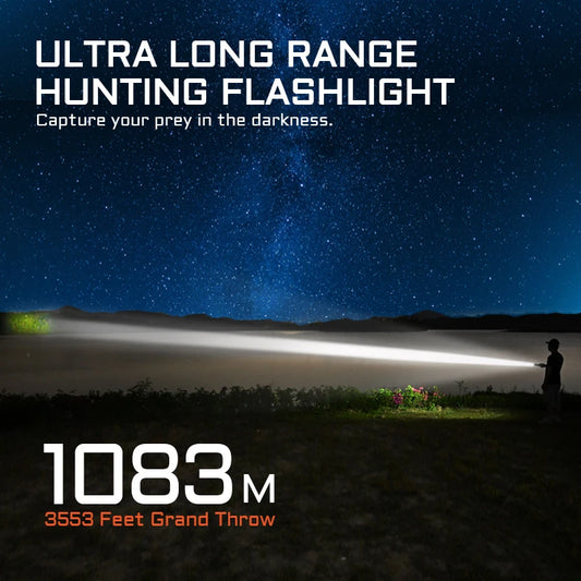 Hunting Flashlight 2200 Lumens 1184 Yards Long-Rang Rechargeable Flashlight for Night Hunting