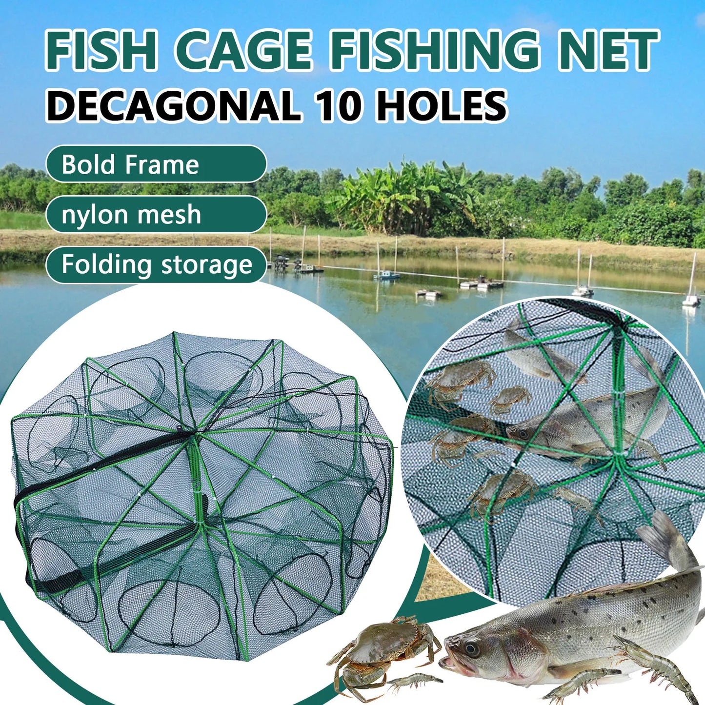 Folding cage new style fishing trap f shrimp crayfish crab fishing net nylon material
