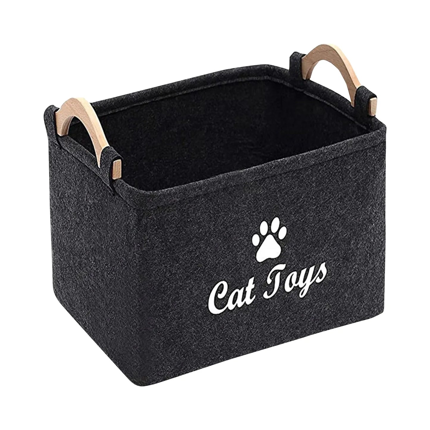 Soft Plush Dog Toy Storage Basket With Wooden Handle