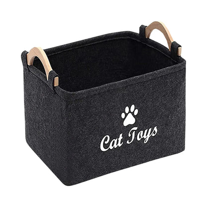 Soft Plush Dog Toy Storage Basket With Wooden Handle