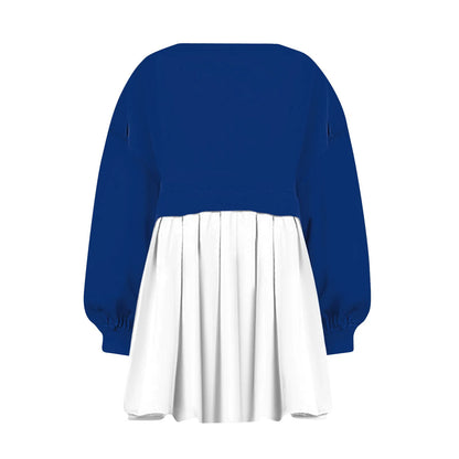 Women Sweatshirt Dress Long Sleeve Crewneck Pullover Loose Fit Tops Pleated Sweatshirts Dresses