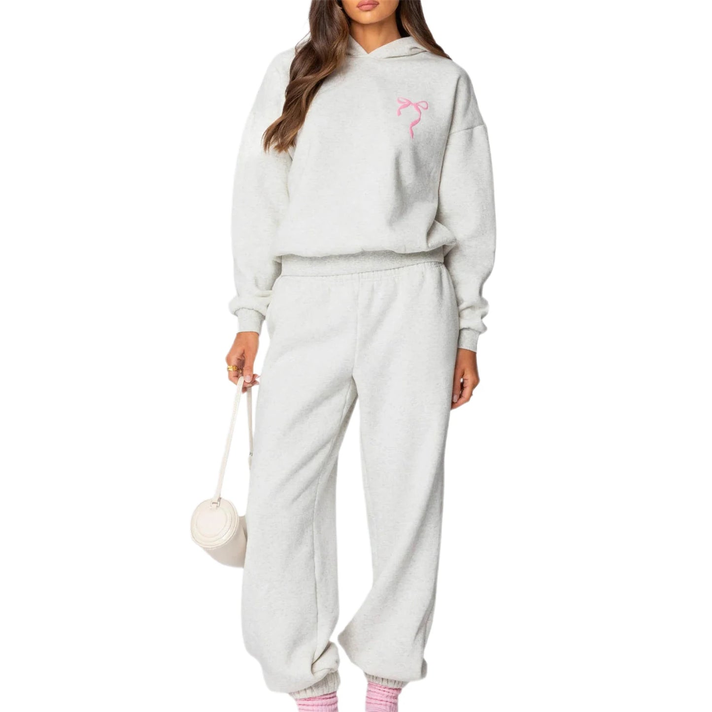 Women s 2 Piece Stylish Outfits Long Sleeve Sweatshirt Solid Color Jogger for Casual Wear