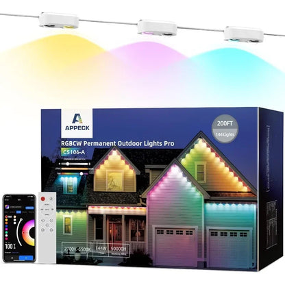 Outdoor Lights 200ft,Lights with 144 LED Lights, Dual Lens, Cuttable, 111 Scene Modes