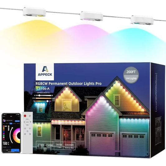 Outdoor Lights 200ft,Lights with 144 LED Lights, Dual Lens, Cuttable, 111 Scene Modes
