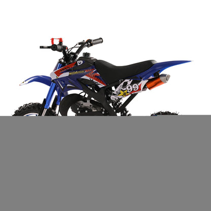 49cc 2-Stroke Dirt Bike, Gas Power Motocross, Off Road Mini Motorcycle with Front Rear Disc Brakes, Max Speed 40KM/H (Blue)