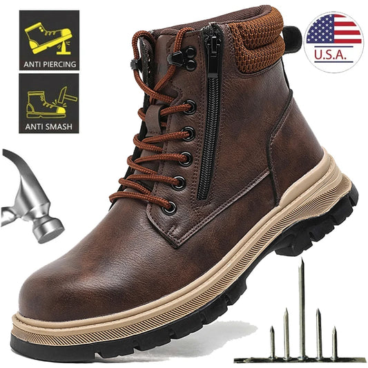 Waterproof Safety Boots Men  Steel Toe Boots Anti-smash Stab-resistant Safety Shoes