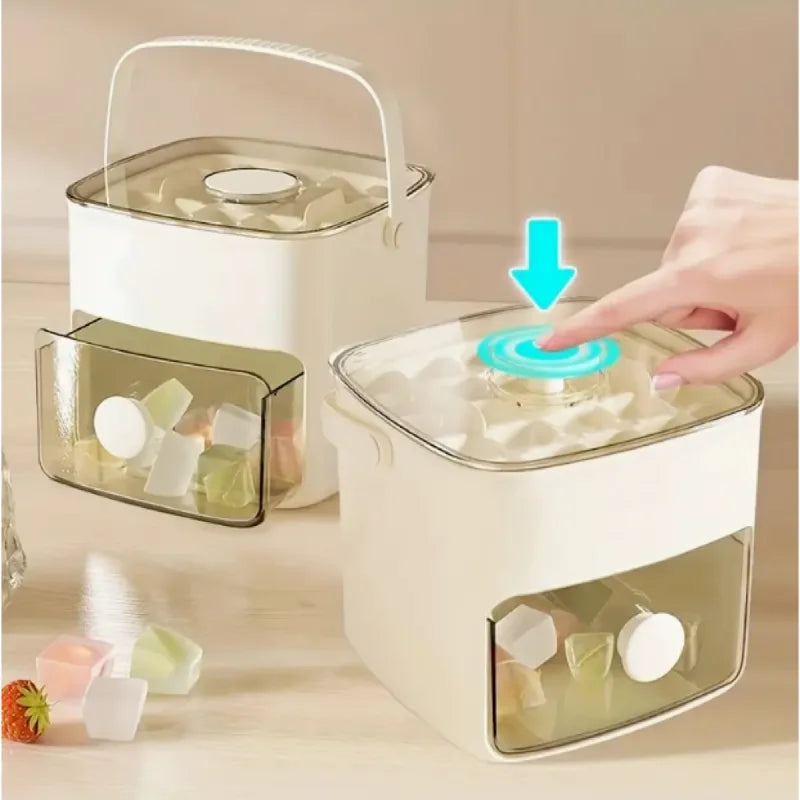 48-Cube Portable Ice Maker with Double Layer Silicone Tray & Easy-Press Lid | 1-10L Capacity, No Electricity Needed, Durable PET