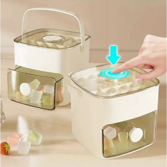 48-Cube Portable Ice Maker with Double Layer Silicone Tray & Easy-Press Lid | 1-10L Capacity, No Electricity Needed, Durable PET