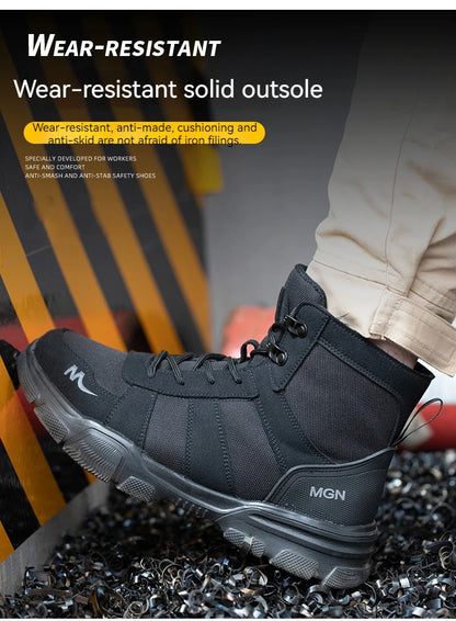 Mens Safety Shoes Steel Toe  Anti-Puncture Indestructible Shoes Trail Running  Outdoor Protective Boot