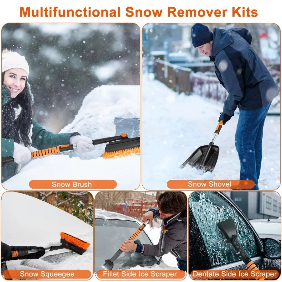 5 in 1 Detachable Snow Remover Kits Extendable Ice Scraper Snow Shovel 180 Adjustable Snow Brush  for Car Windshield Roof