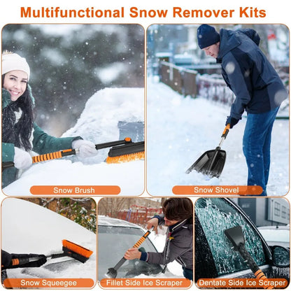 5 in 1 Detachable Snow Remover Kits Extendable Ice Scraper Snow Shovel 180 Adjustable Snow Brush  for Car Windshield Roof