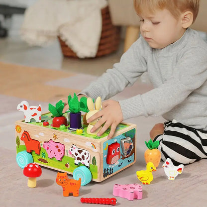 Wooden Shape Assortment Matching Children Toys Animals Game Cart Building Blocks Kids Christmas Gifts
