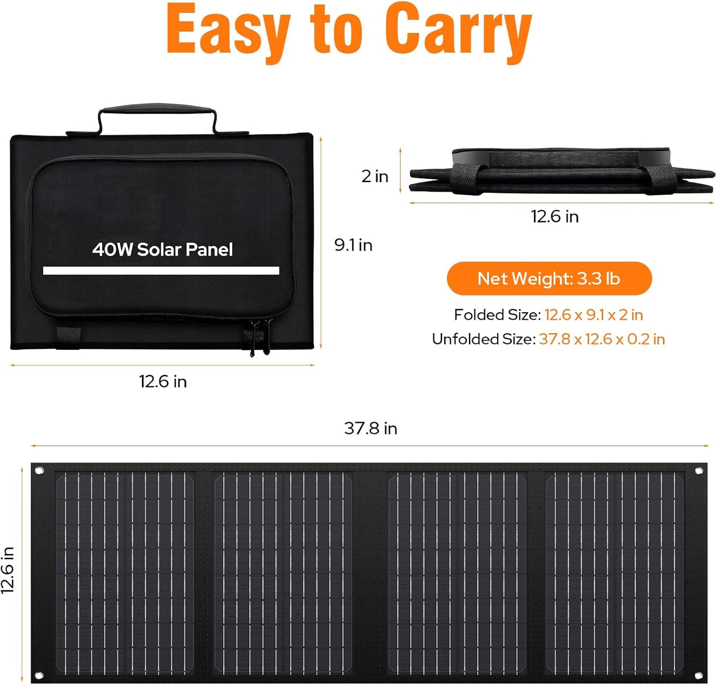 40W Portable Solar Panel Charger with DC USB C Port for Camping Road Trip Hiking