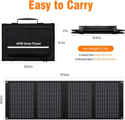 40W Portable Solar Panel Charger with DC USB C Port for Camping Road Trip Hiking