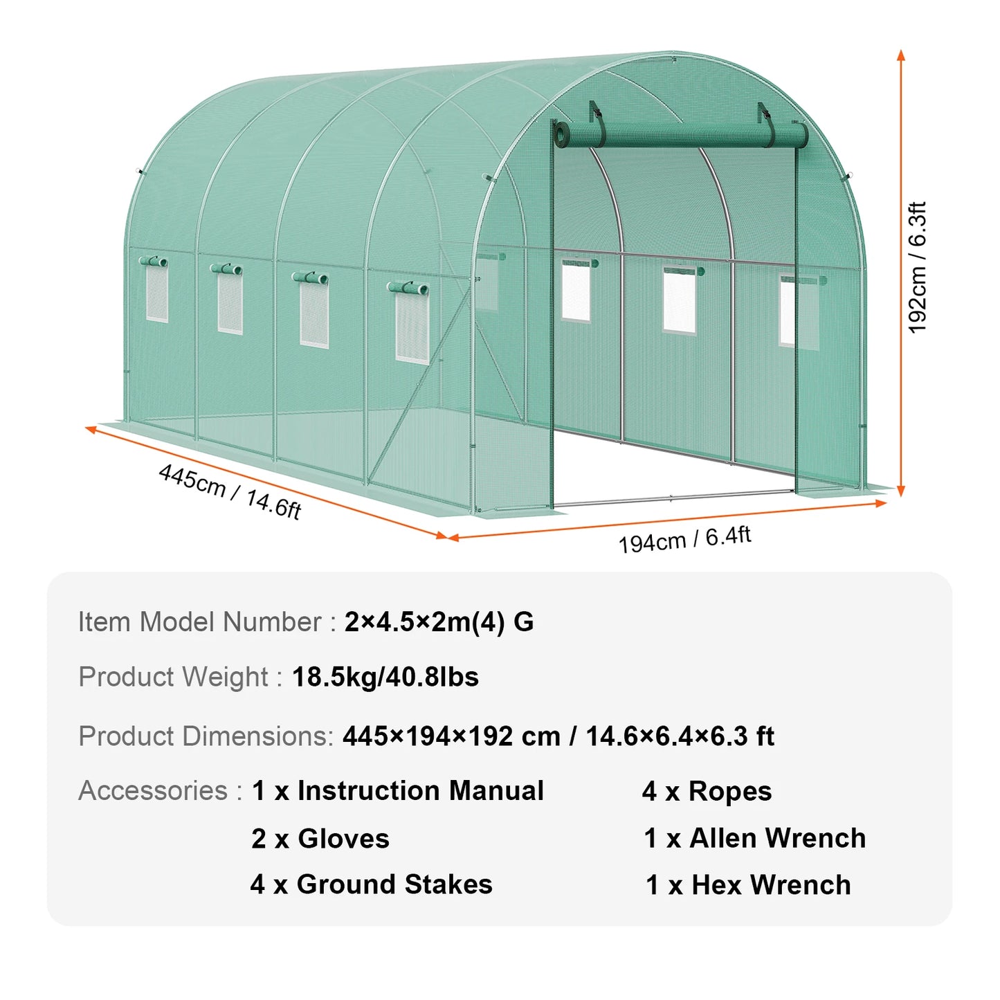 Walk-in Greenhouse Hoop House  Plant Hot House with Steel Frame Roll-up Zipper Door