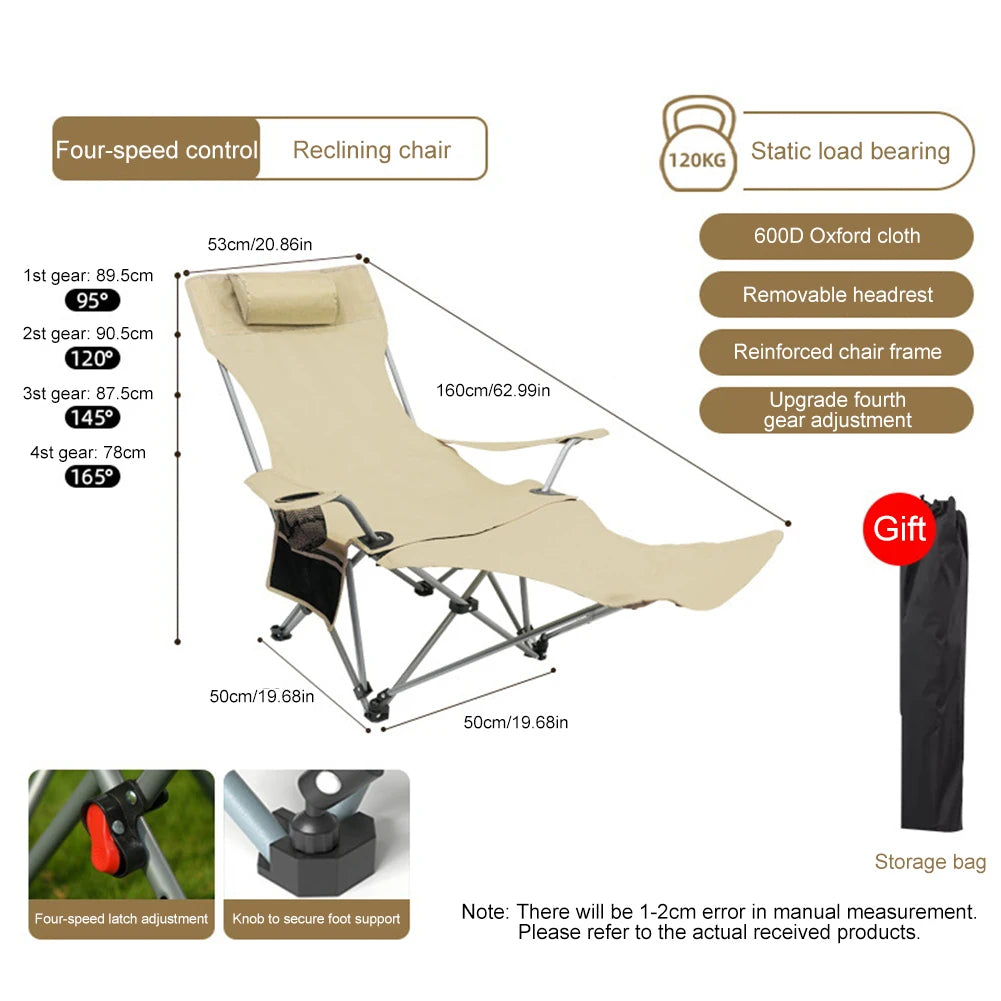 Lazy Reclining Chair with Pillow & Cup Holder & Side Pocket Lightweight Beach Chair Adjustable Backrest for Fishing Travel