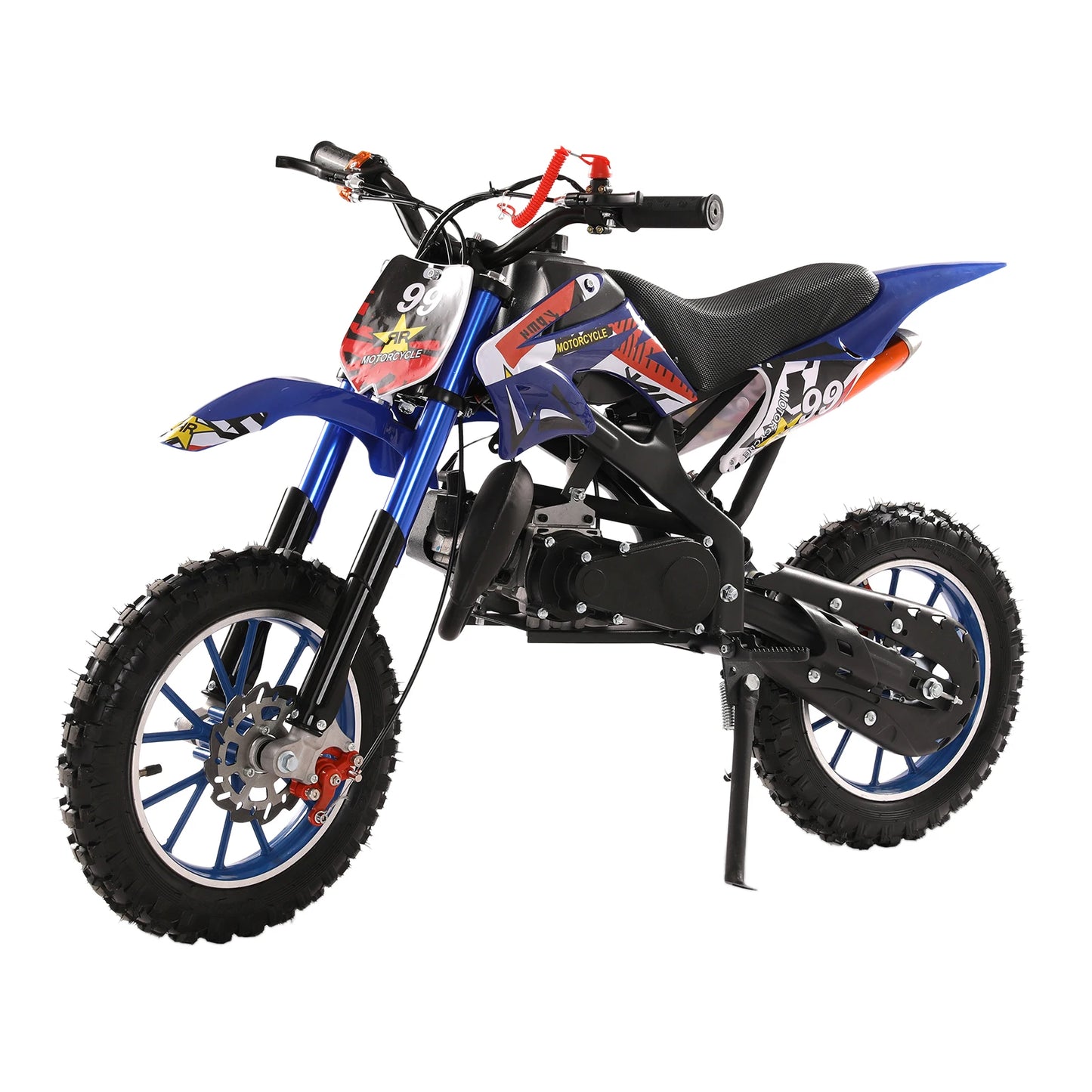 49cc 2-Stroke Dirt Bike, Gas Power Motocross, Off Road Mini Motorcycle with Front Rear Disc Brakes, Max Speed 40KM/H (Blue)