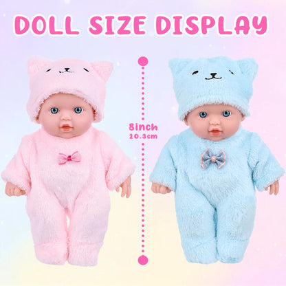 New 8 Inch Cuddly Plush Baby Doll Two-piece Set Pink and Blue  Baby Doll  Girl Christmas Gifts