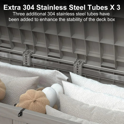 120 Gallon Resin Deck Storage Box with Lockable Feature for Outdoor Pool Accessories, and Garden Tools