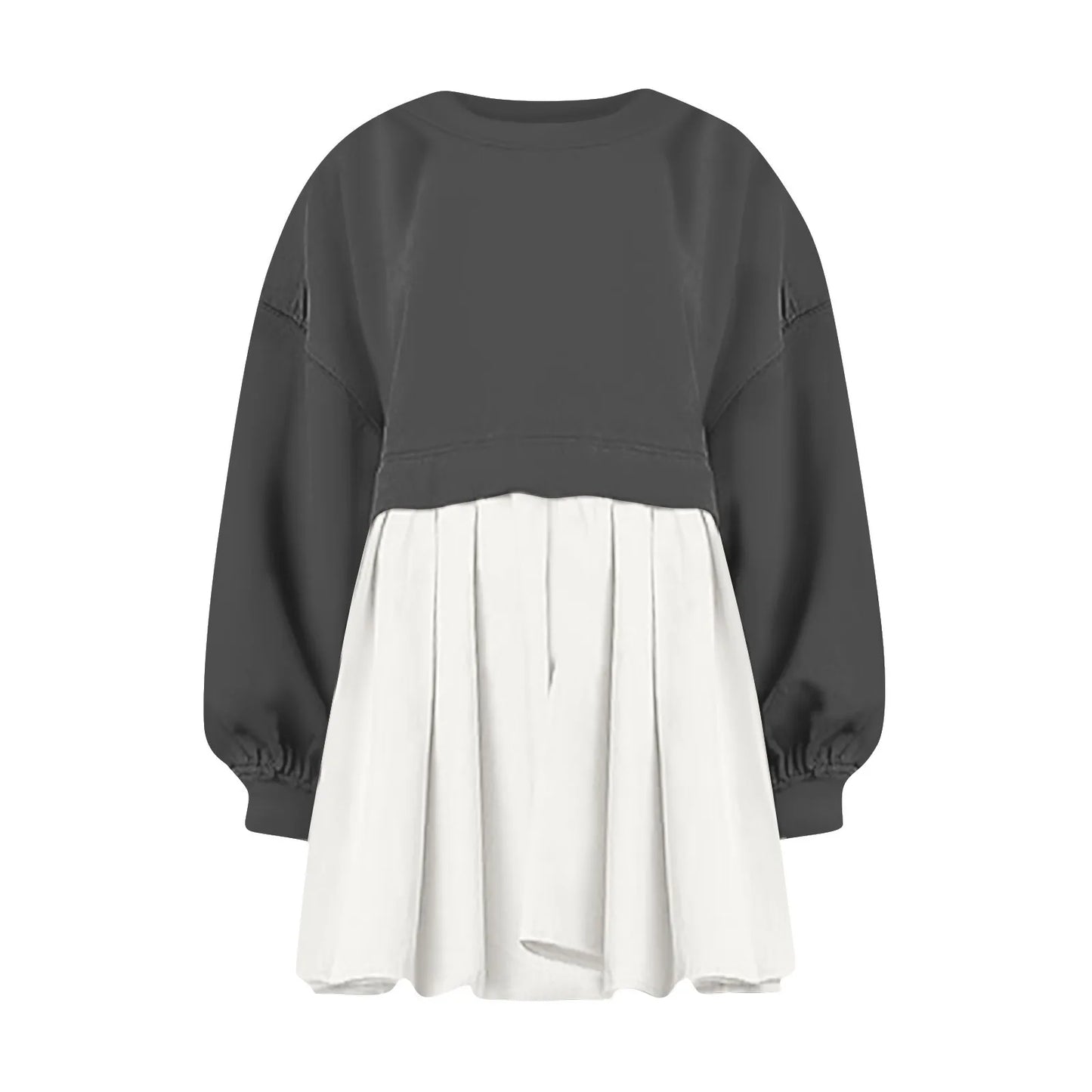 Women Sweatshirt Dress Long Sleeve Crewneck Pullover Loose Fit Tops Pleated Sweatshirts Dresses