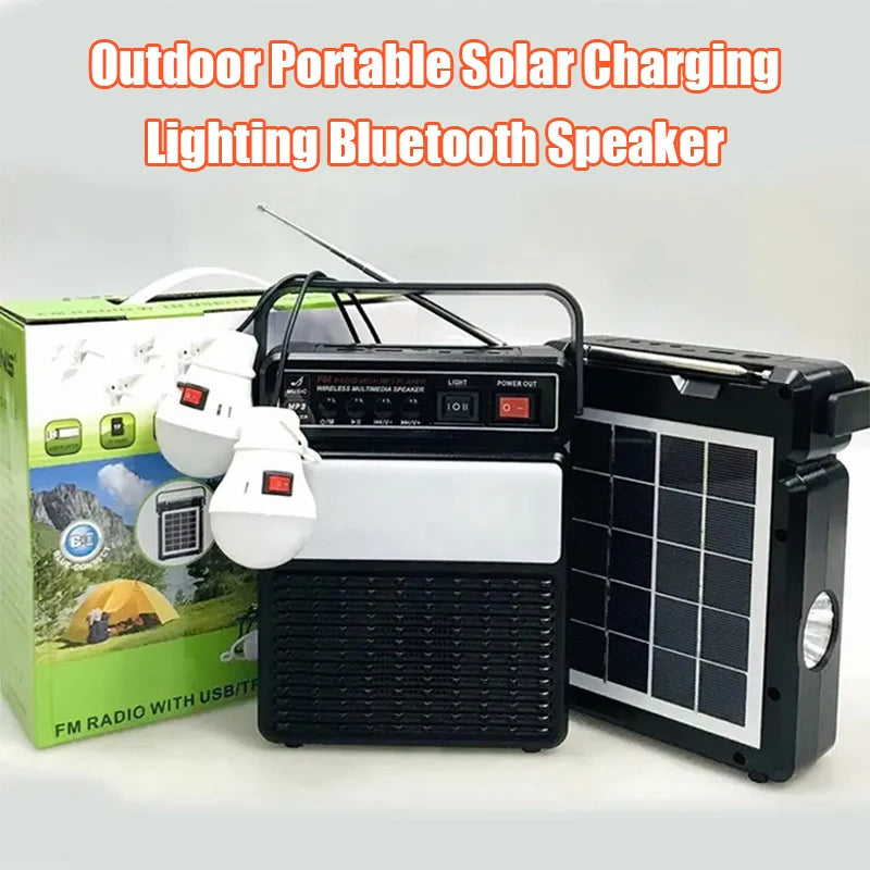 Portable outdoor camping solar lighting radio Bluetooth speaker, with two light bulbs and multiple lighting modes