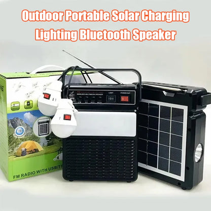 Portable outdoor camping solar lighting radio Bluetooth speaker, with two light bulbs and multiple lighting modes
