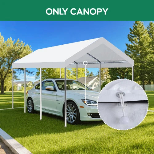 10 x 20 foot carport replacement canopy with 36 ball bungee cords, heavy-duty waterproof, UV resistant, and tear resistant,white