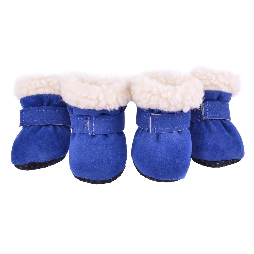 4Pcs Pet Dog Snow Boots Winter Warm Plush Dog Shoes for Small Medium Dog Cats S-XL Soft with Non-Slip Soles