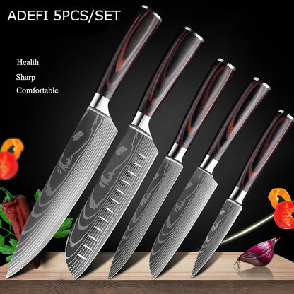 Kitchen Knives Set Laser Damascus Pattern Chef Knife Sharp Cleaver Slicing Utility Knives Tools