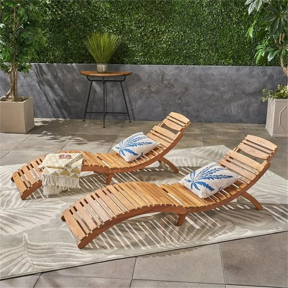 Wood Outdoor Chaise Lounge Set  2-Piece, Natural Yellow