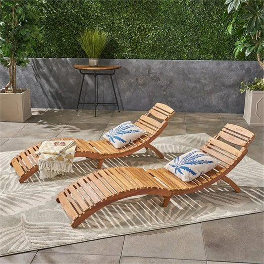 Wood Outdoor Chaise Lounge Set  2-Piece, Natural Yellow