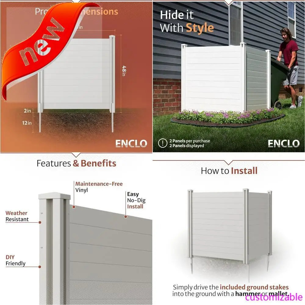 Premium White Vinyl Privacy Screen - 4ft High x 4ft Wide (2 Panels) Outdoor Fence for Air Conditioner and Privacy