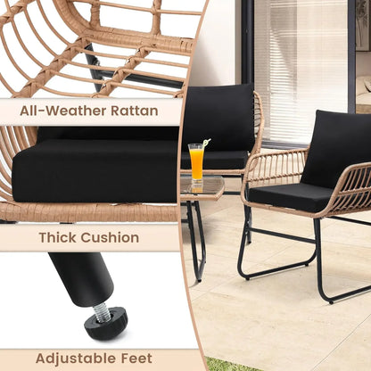 4 Piece Patio Outdoor Furniture Set, Wicker Sofa, 2 Rattan Chairs, and Table All Weather