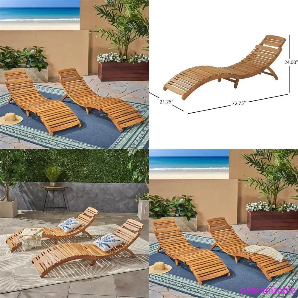 Wood Outdoor Chaise Lounge Set  2-Piece, Natural Yellow