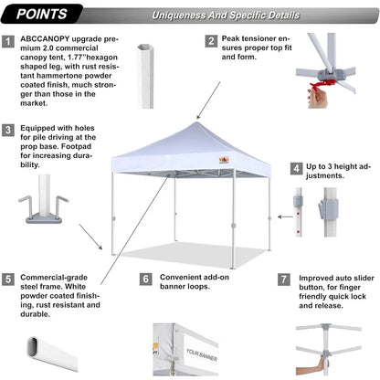 Commercial Pop Up Canopy Tent 10x10 Premium-Series, White