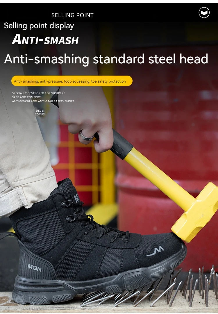 Mens Safety Shoes Steel Toe  Anti-Puncture Indestructible Shoes Trail Running  Outdoor Protective Boot