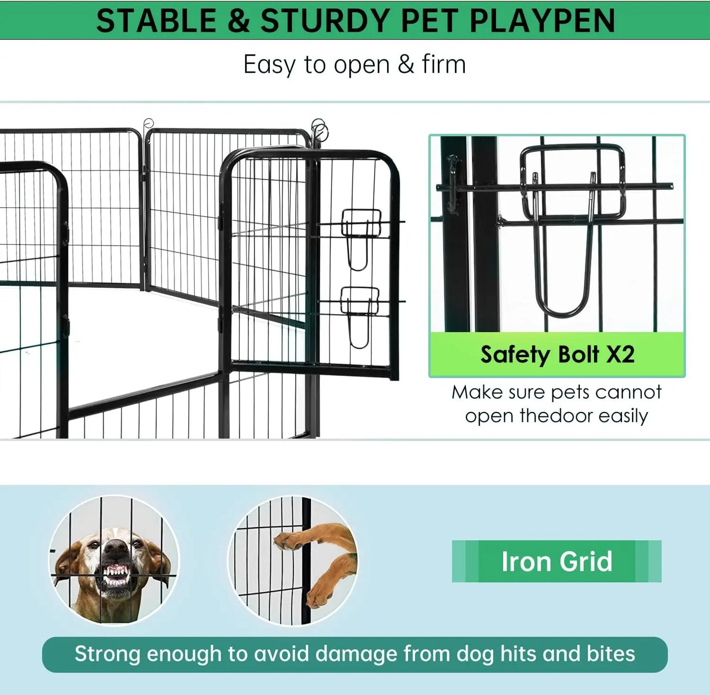 40 inch 16 Panels Metal Dog Pen Fence Outdoor Exercise  with Doors Camping Yard, Black