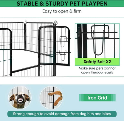 40 inch 16 Panels Metal Dog Pen Fence Outdoor Exercise  with Doors Camping Yard, Black