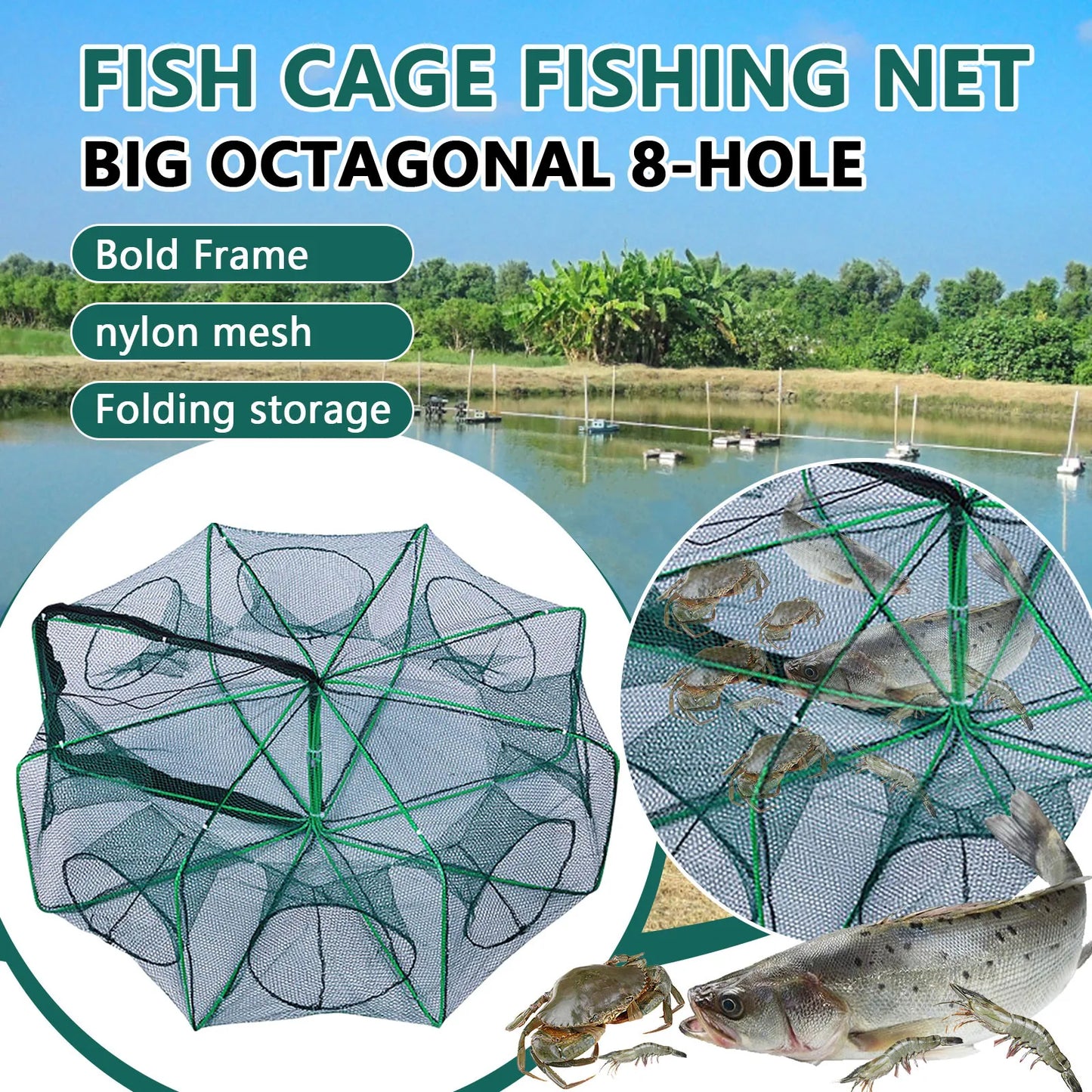 Folding cage new style fishing trap f shrimp crayfish crab fishing net nylon material