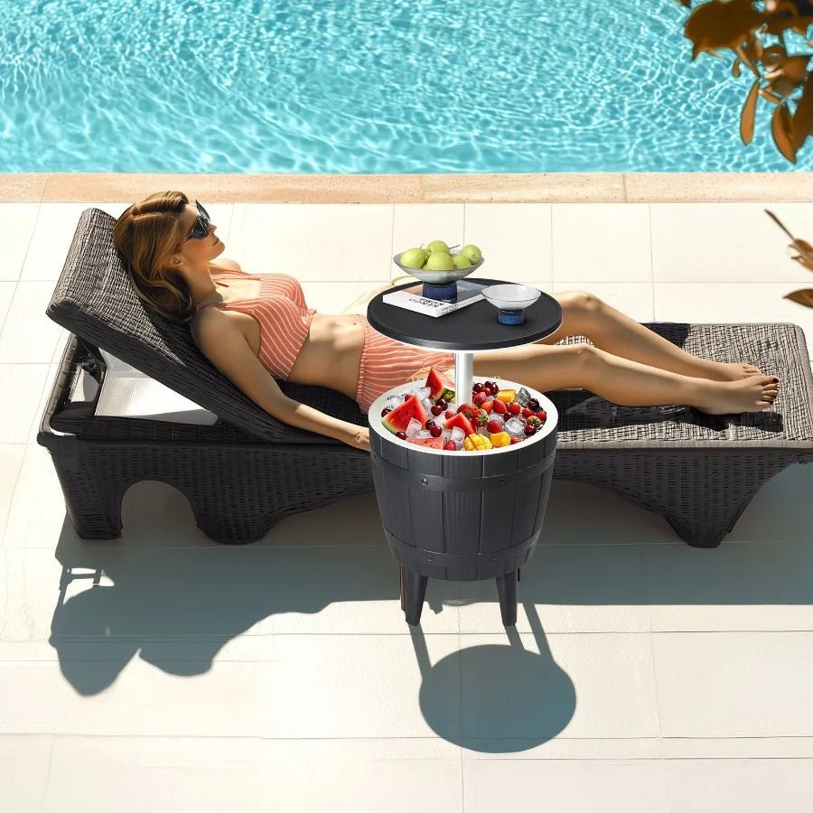 10Gallon Black Four Leg Ice Bucket Plastic Side Table Outdoor Beverage Cooler Portable Drink Storage Patio Party BBQ Camping