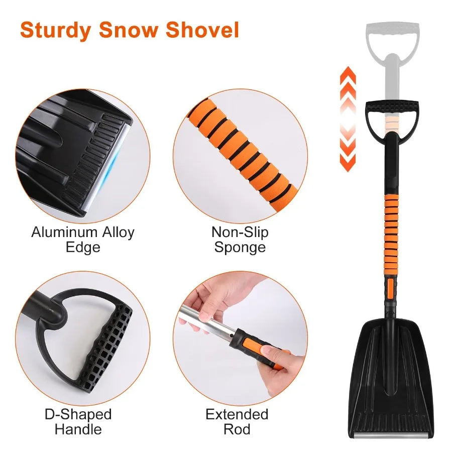 5 in 1 Detachable Snow Remover Kits Extendable Ice Scraper Snow Shovel 180 Adjustable Snow Brush  for Car Windshield Roof