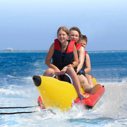 3-Person Inflatable Banana Boat w/ Boating and Water Sports Electric Air Pump
