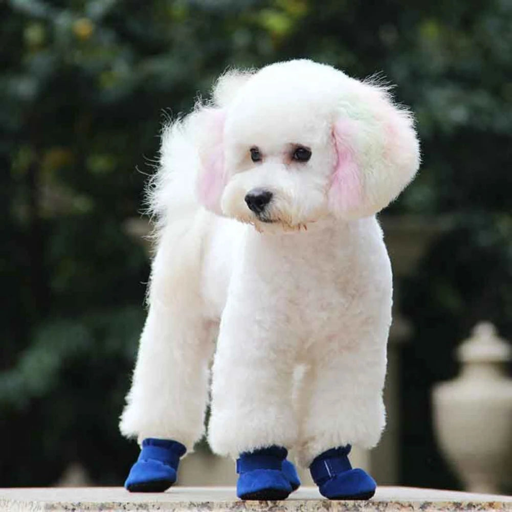 4Pcs Pet Dog Snow Boots Winter Warm Plush Dog Shoes for Small Medium Dog Cats S-XL Soft with Non-Slip Soles