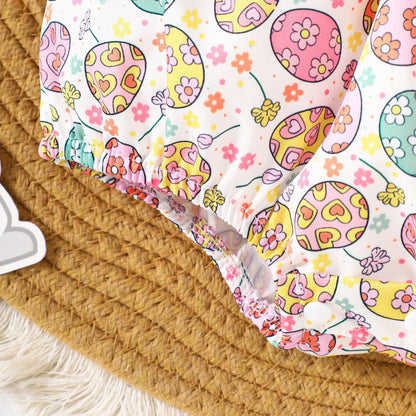 Infant Girls Romper Floral Ruffle Sleeve Pleated Smocked Bubble 1Piece