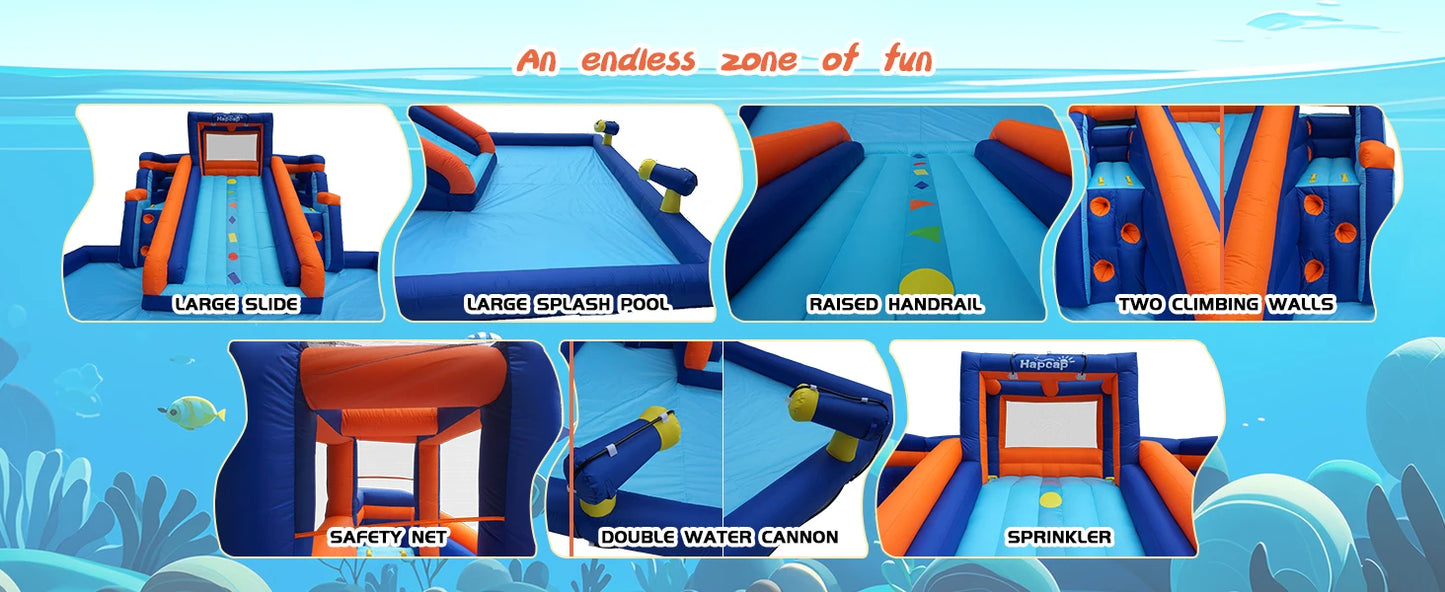 Inflatable Water Slide Pool Bounce House for Kids,Large Slide and Splash Pool, Backyard Summer Outdoors