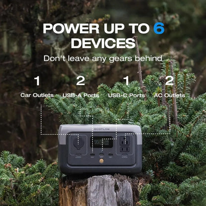 Portable Power Station - 256Wh Battery, 1-Hour Quick Charge, Dual 600W AC Outlets, Solar-Capable