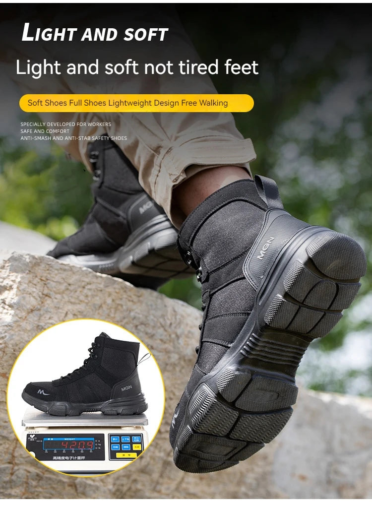 Mens Safety Shoes Steel Toe  Anti-Puncture Indestructible Shoes Trail Running  Outdoor Protective Boot